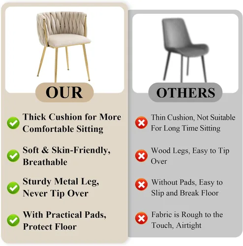 Miniatura 8 de NIOIIKIT - Sillas de comedor modernas de terciopelo con tejido manual, sillas de acento para sala de estar, sillas tapizadas laterales con patas