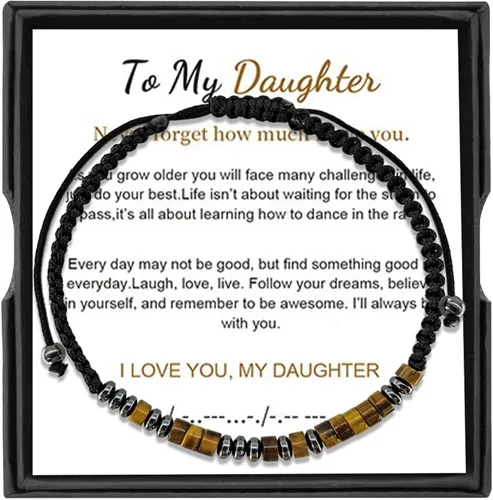 Miniatura 11 de Pulsera con código morse, regalos de Navidad para hijo, nieto, hija, nieta, sobrino, regalo de cumpleaños inspirador Tiger Eye Stone