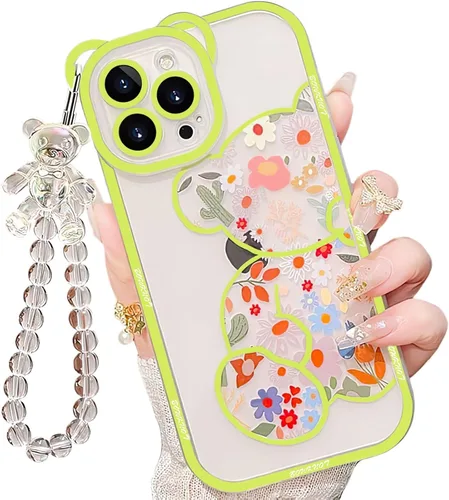 Miniatura 15 de IAIYOXI Funda de teléfono con diseño de oso de dibujos animados 3D para iPhone 13 Mini, moderna y elegante, divertido diseño de oso rosa, funda