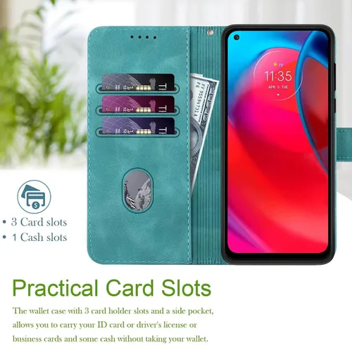 Miniatura 2 de Funda para teléfono Moto G Stylus 5G 2021, tarjetero de cuero, correa de muñeca, cierre magnético, a prueba de golpes, funda con tapa