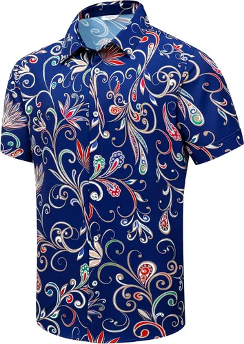 Miniatura 37 de SheLucki - Camisa hawaiana para hombre, unisex, de manga corta, con botones, para la playa y el verano, ropa casual estampada con sombra de palmas