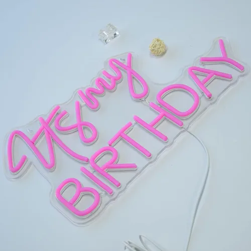 Miniatura 6 de Planzo Letrero de luz LED de neón con texto en inglés "It's My Birthday", letrero de pared para decoración de ventana, letrero USB para dormitorio