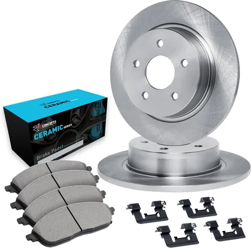 R1 Concepts Kit de freno trasero para Mazda CX-5 2013-2015 | Pastillas de cerámica, rotores en blanco | Herrajes | Rotor trasero de 13.19"