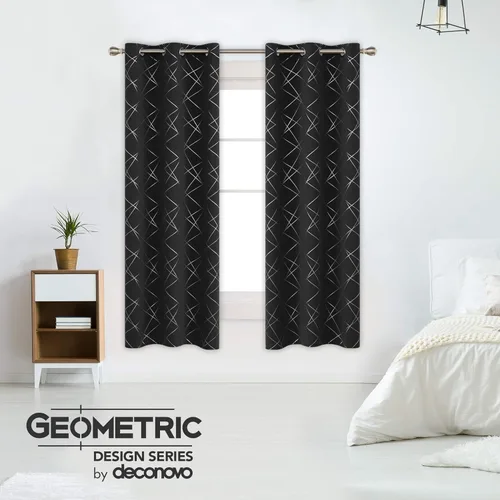 Miniatura 2 de Deconovo Cortinas opacas para dormitorio con estampado de líneas geométricas, juego de 2 paneles, eficiencia energética, con ojales, para oscurecer
