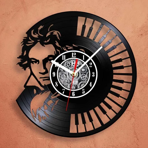 Miniatura 4 de The Geeky Days Ludwig Van Beethoven - Reloj de pared de disco de vinilo, funciona con pilas, cuarzo silencioso de 12 pulgadas, teclado de piano, Sin
