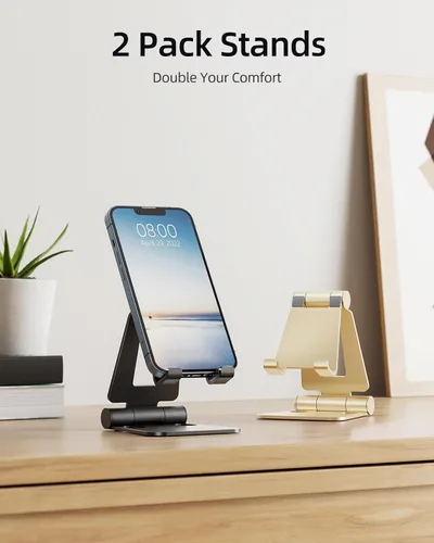 Miniatura 2 de Nulaxy Paquete de 2 soportes plegables dobles para teléfono celular, soporte plegable para teléfono de escritorio totalmente ajustable, compatible