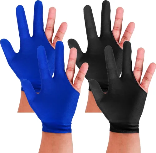 Guantes de Billar 2 Piezas Guantes de Billar de Tres Dedos Universales para Taco Guantes Deportivos Transpirables Elásticos para Mujeres u Hombres