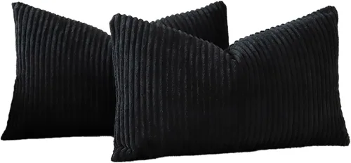 Miniatura 7 de OTOSTAR Juego de 2 fundas de almohada decorativas bohemias de 16 x 24 pulgadas, de pana suave, a rayas lisas, fundas de almohada lumbares, fundas