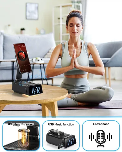 Miniatura 8 de Regalos del día del padre para papá, regalos de cumpleaños para hombres, soporte de teléfono 7 en 1, altavoz Bluetooth con reloj despertador