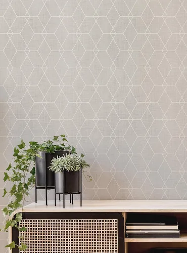 Miniatura 2 de Simple Shapes Papel tapiz con diseño geométrico de líneas Art Deco hexagonales, despegar y pegar (una sola hoja, 2 x 9 pies, gris cálido)
