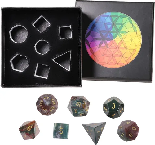 Miniatura 5 de mookaitedecor Juego de 7 dados poliédricos de cristal de ágata india, dados pulidos de piedras pulidas para juegos de mesa RPG MTG decoración