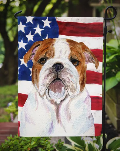 Miniatura 3 de Caroline's Treasures SS4046GF Bandera de Estados Unidos con Bulldog Inglés para jardín, bandera decorativa para patio exterior, patio, parterres
