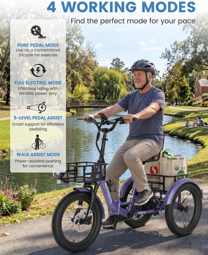 Miniatura 8 de MOONCOOL Electric Tricycle for Adults, 500W/750W Folding Electric Trike for Adults, 20"x3.0" Fat Tire 3 Wheel Electric Bike, Aluminum Frame