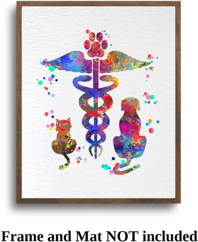Miniatura 7 de Dignovel Studios 8X10 sin marco caduceo veterinario Clínica animal mascota acuarela arte impresión cartel inauguración casa giclée oficina