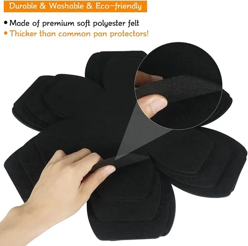 Miniatura 5 de BYKITCHEN Protectores de sartén más grandes y gruesos, juego de 12 y 3 tamaños diferentes, separadores de sartén de fieltro, almohadillas divisoras
