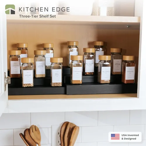Miniatura 2 de KitchenEdge Organizador de especias expandible para gabinete, estante de 3 niveles para organización de especias (11 a 22 pulgadas), se adapta a 36