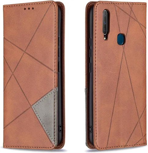 Miniatura 16 de Funda con tapa para Vivo Y11, Y15, Y12 e Y17, diseño de rombos de piel sintética, con función atril, cierre magnético, para Vivo Y11/Y15/Y12/Y17