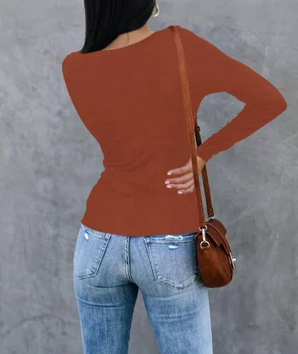 Miniatura 5 de REVETRO Camisetas de cuello redondo para mujer, manga larga, ajustadas, para invierno, básicas