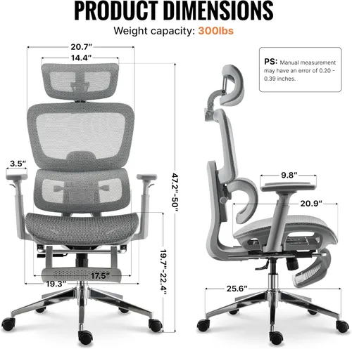 Miniatura 3 de Silla de oficina ergonómica, silla de escritorio de malla para el hogar, cómoda silla de juegos con reposapiés, ruedas, reposacabezas 2D ajustable