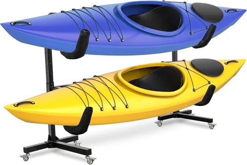 RaxGo - Estante de almacenamiento independiente para kayak, almacenamiento resistente para dos kayaks, SUP, canoa y tabla de remo para interiores,