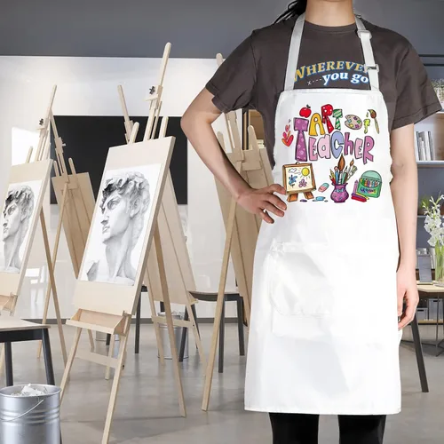Miniatura 3 de WZMPA Delantal de profesor de arte con bolsillos, delantal ajustable para pintores de artistas para amantes del arte