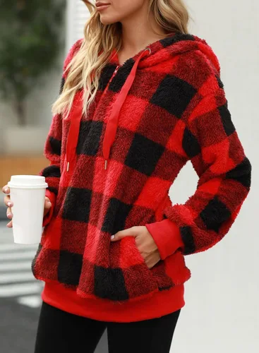 Miniatura 3 de Nirovien - Sudadera con capucha para mujer, sherpa, sin botones, de gran tamaño, mullida, de vellón doble, abrigada, suave, a cuadros