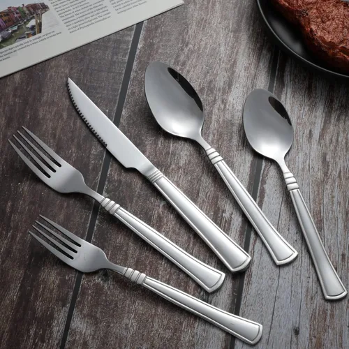 Miniatura 4 de Juego de cubiertos de 24 piezas con utensilios para servir, juego de cubiertos de acero inoxidable para 4 personas, incluye tenedor, cuchillo