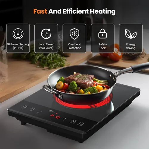 Miniatura 4 de Placa Eléctrica Caliente, Nuopuplai Quemador Individual de Encimera Portátil Placa de Cocción de Cerámica Para Cocinar Estufa Eléctrica