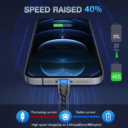 Miniatura 4 de Cable de carga corto con certificación MFi para iPhone, paquete de 3 unidades de 1 pie, 12 pulgadas para cable de carga Lightning, cable de datos