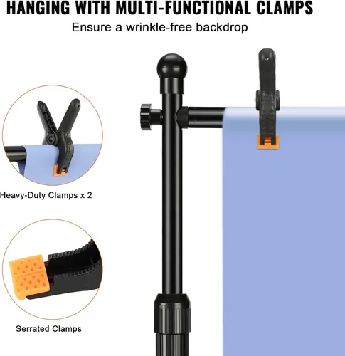 Miniatura 5 de VEVOR Kit de tubo y cortina de 10 x 10 pies, soporte de fondo resistente con base de acero al carbono, soporte de fondo ajustable con 2 abrazaderas