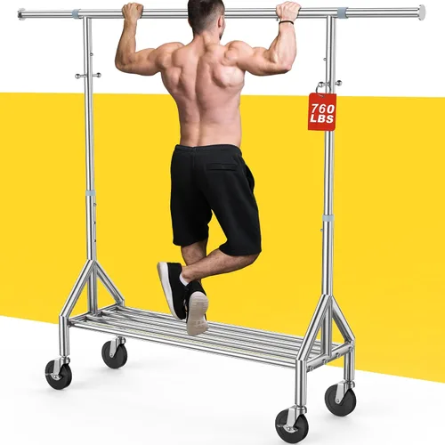 Miniatura 7 de Perchero de ropa resistente con carga de 520 libras, perchero ajustable con ruedas resistentes, percheros industriales de metal para colgar ropa