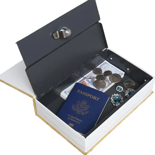 Miniatura 4 de Decaller Caja fuerte para libros con cerradura de llave, caja secreta de metal oculta para seguridad del hogar, dinero y joyas, 9.5 x 6.2 x 2.2