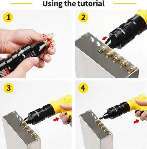 Miniatura 5 de Pistola de tuerca remachadora neumática con pistola de cabeza autobloqueante, cambio rápido 1/4 y 5/16 y 3/8 y M6 y M8 y M10 y mandriles