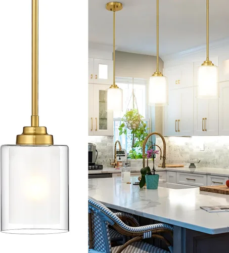 Miniatura 23 de TENGXIN Lámpara Colgante Moderna para Isla de Cocina, Accesorio de Lámpara de Techo Colgante de Oro Cepillado, Iluminación Colgante de Estilo Granja