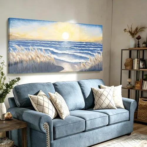 Miniatura 12 de Arte de pared para decoración de baño, imagen de playa azul, tema oceánico, impresión en lienzo de flores, pintura moderna de paisaje marino