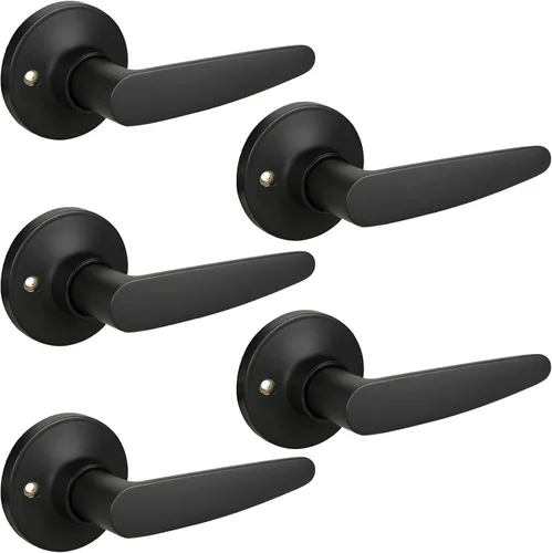 Miniatura 30 de KNOBWELL Juego de 10 manijas de puerta color negro mate, juego de manijas de puerta para privacidad para cama y baño, reversible para lado derecho