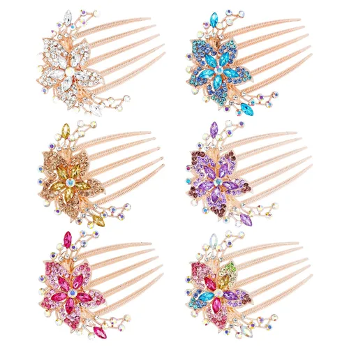 inSowni Paquete de 6 diamantes de imitación brillantes con purpurina de lujo, diamantes de imitación decorativos de metal dorado para el cabello,
