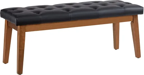 HUIMO Banco de entrada, cuero negro, madera maciza, duradero y resistente al desgaste PU-Negro
