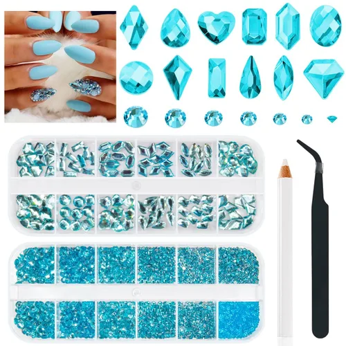 Miniatura 31 de qiipii Diamantes de imitación para uñas de amatista púrpura de múltiples formas de cristal con base plana K9, piedras de vidrio púrpura claro, gemas