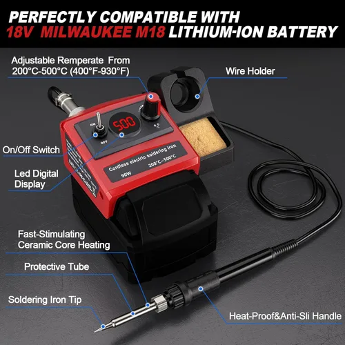 Miniatura 2 de Kit de soldadura inalámbrico Taingwei para batería Milwaukee M18 de 18v, soldador digital LED de 75W con pistola de soldar con 5 puntas, alambre
