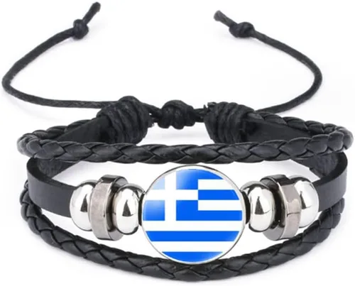 Miniatura 52 de vmcoatdu Mundial Muchas Banderas Nacionales Brazalete Retro de Aleación de Cuero para Pulsera de Cuerda Trenzada de Bandera Nacional