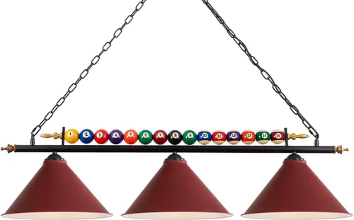 Miniatura 9 de Lámpara de mesa de billar de 47 pulgadas para mesas de 7 pies y 8 pies, colgar sobre billar con bola real y 3 pantallas de lámpara de metal