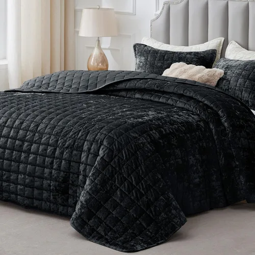 Miniatura 17 de BEDELITE Juego de edredón de terciopelo tamaño Queen – Juego de ropa de cama de terciopelo de lujo de 3 piezas, suave y acogedor color negro, colcha