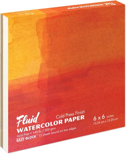Fluid Artist - Bloque de papel de acuarela de 140 libras, 6 x 6, prensa en frío, 15 hojas