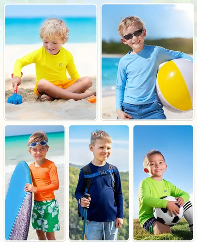 Miniatura 6 de Camiseta de natación de manga larga UPF 50+ para niños, paquete de 1 o 2 unidades de protección solar UV Rash Guard, camisetas de agua SPF