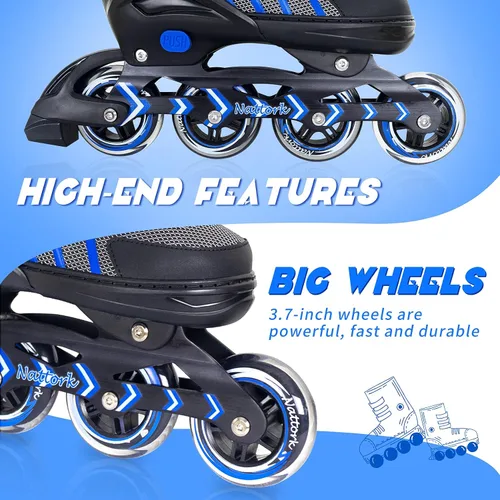 Miniatura 4 de Patines en línea Nattork ajustables para adultos y adolescentes, patines con cuchillas para interior y exterior para niños, principiantes 2-Azul