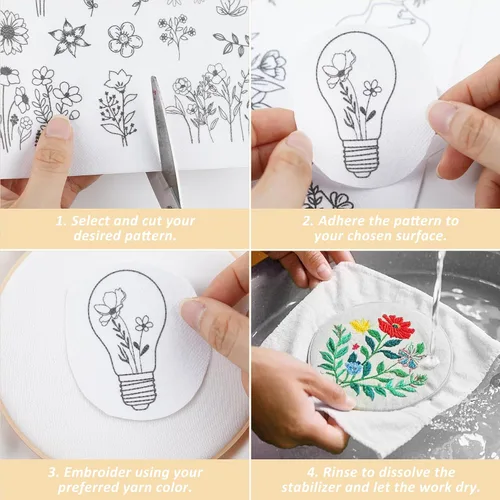 Miniatura 4 de Estabilizador Soluble en Agua para Bordado - Patrón de Flores Bíblicas Pegar y Bordar, Papel de Bordado que se Disuelve, Patrones de Costura a Mano