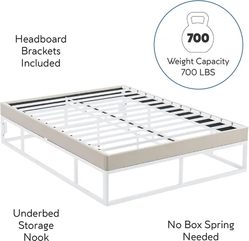 Miniatura 8 de Decoro Capri - Base de cama de metal blanco con base de colchón tapizada beige integrada, tamaño King