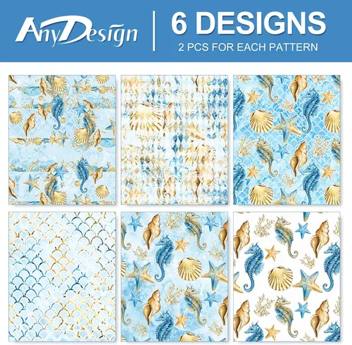 Miniatura 3 de AnyDesign 12 hojas de papel de regalo de animales marinos, acuarela, caballito de mar, coral, papel de regalo plegado a granel, papeles planos