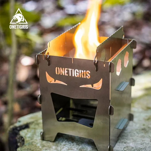 Miniatura 3 de OneTigris Estufa de camping para mochileros, portátil, plegable, estufa de leña para senderismo al aire libre, picnic, barbacoa, acero inoxidable